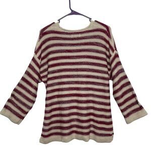 Kim Rogers knit top sweater women's XL deep pink and off white oatmeal stripes